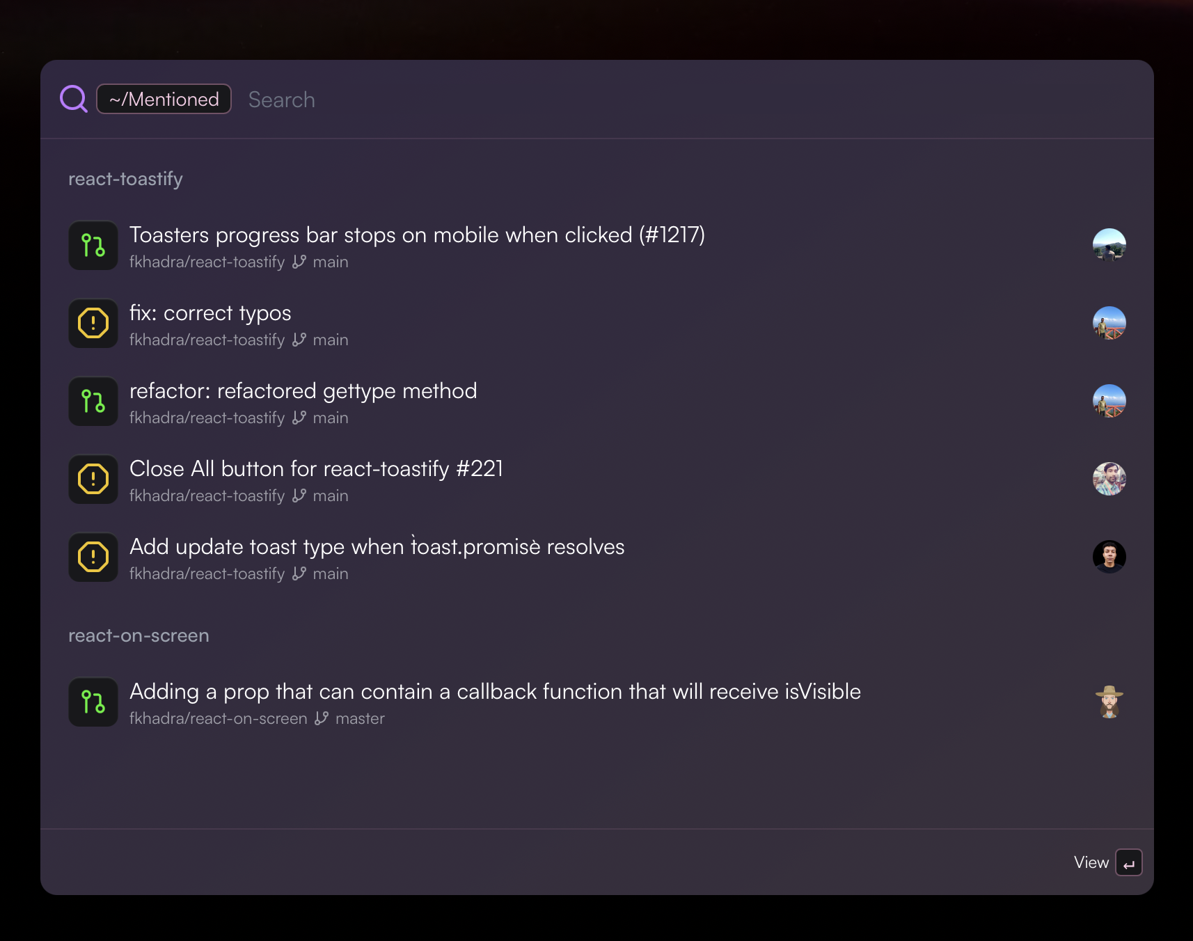 Pull requests and mentions